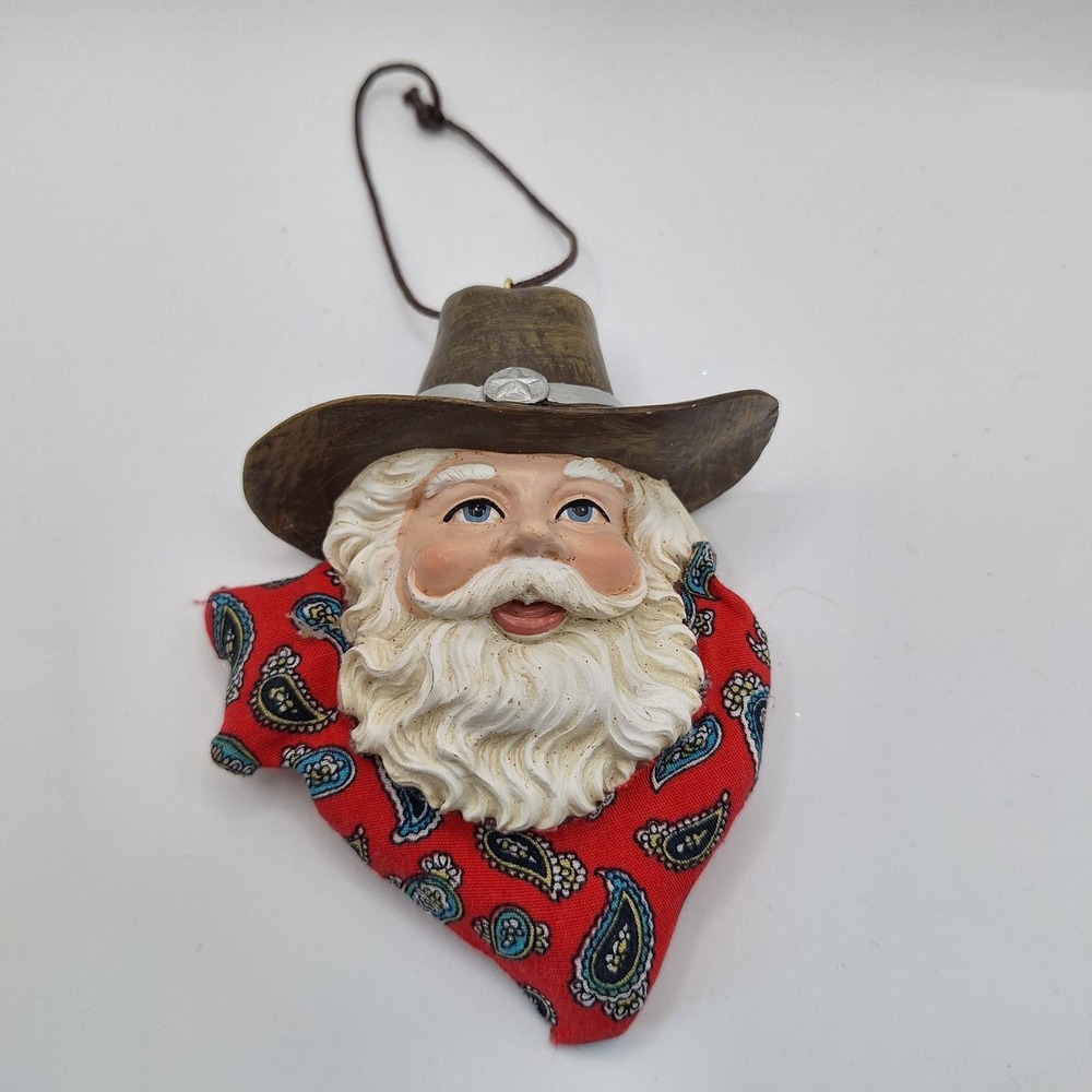 Kurt Adler Western Santa‎ Head with Hat and Bandana Ornament